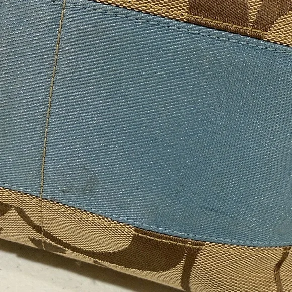 Coach Signature C Tan & Blue Striped Canvas and Leather Shoulder Bag and Wallet - Picture 10 of 17
